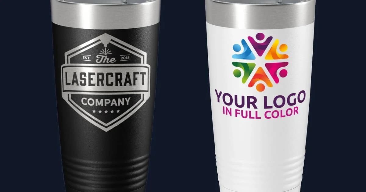 Premium engraved executive gifts including ion-plated drinkware and journals