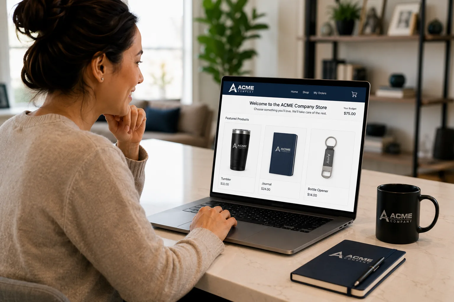 Custom engraved client appreciation gifts including premium drinkware and journals