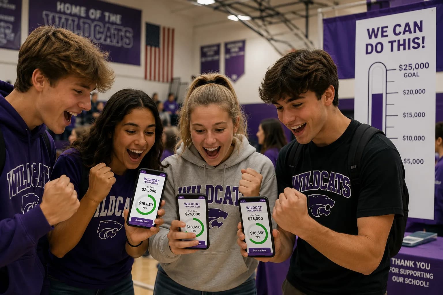 Booster club fundraiser merchandise including custom keychains and tumblers for team spirit